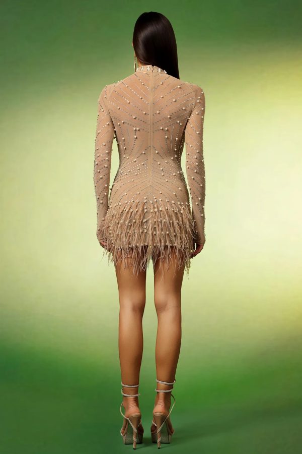 falzer long sleeves tassels pearl diamond mini dress 16