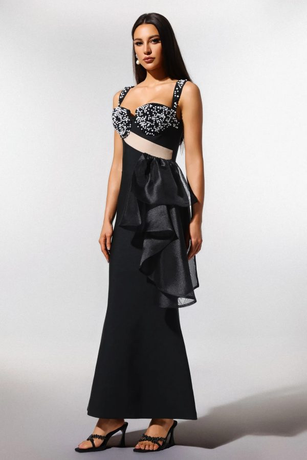 havera sleeveless pearl mesh bandage maxi dress 13