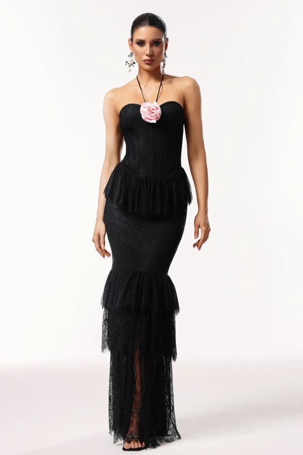 kasuni halter sleeveless lace maxi dress 11