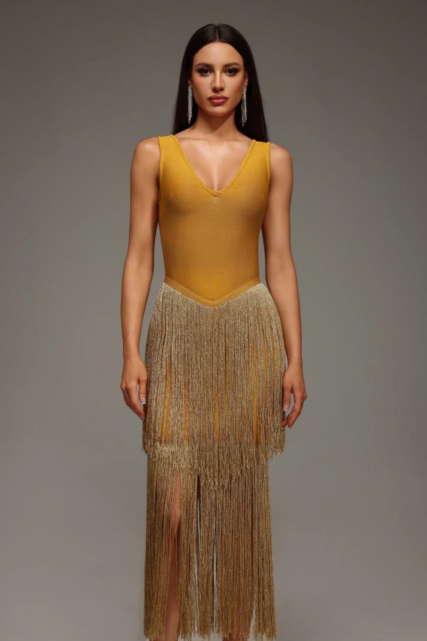 lyall sleeveless v neck tassels bandage midi dress 12