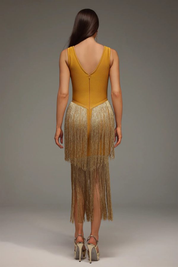 lyall sleeveless v neck tassels bandage midi dress 16