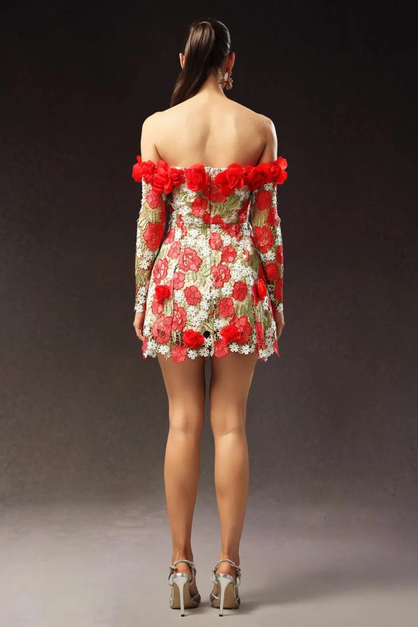 marcia off the shoulder long sleeves flower mini dress 16