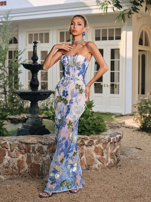 nakoa strapless sequin embroidered maxi dress in blue 15