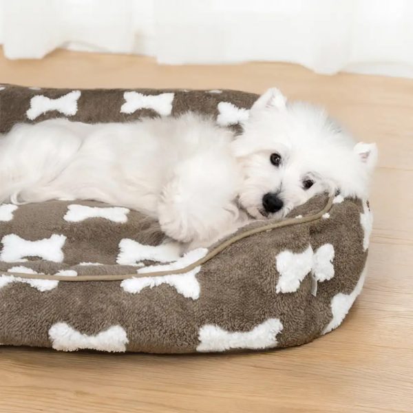 plush bone pattern square deep sleep dog bed 12