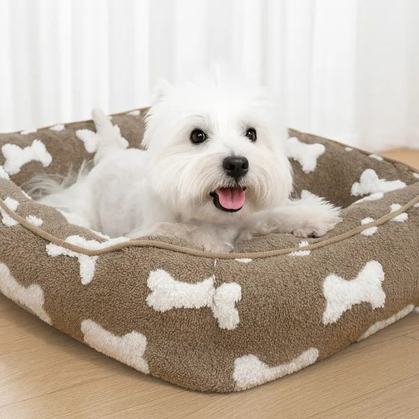 plush bone pattern square deep sleep dog bed 13