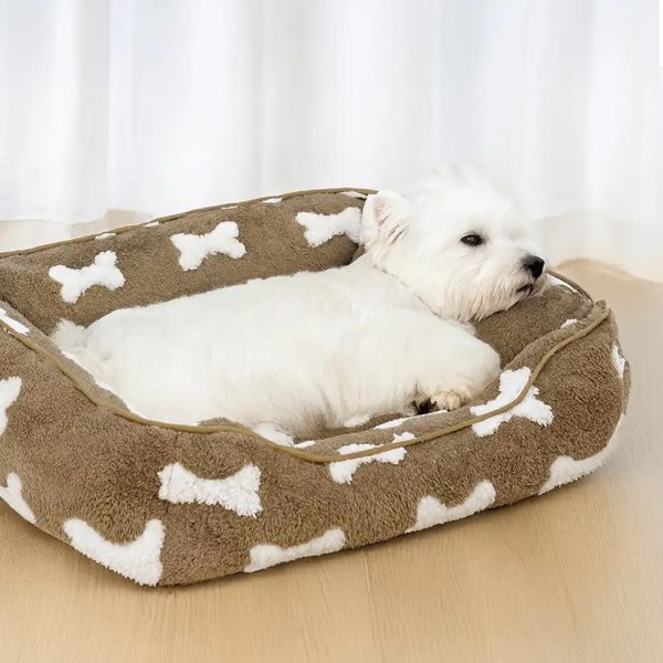 plush bone pattern square deep sleep dog bed 15