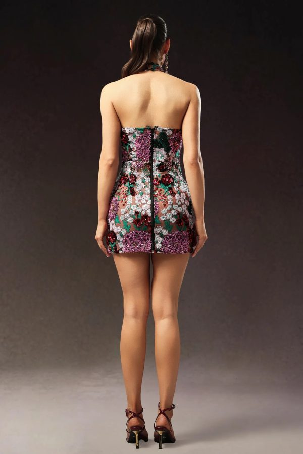 polasa halter sleeveless sequins flower mini dress 16