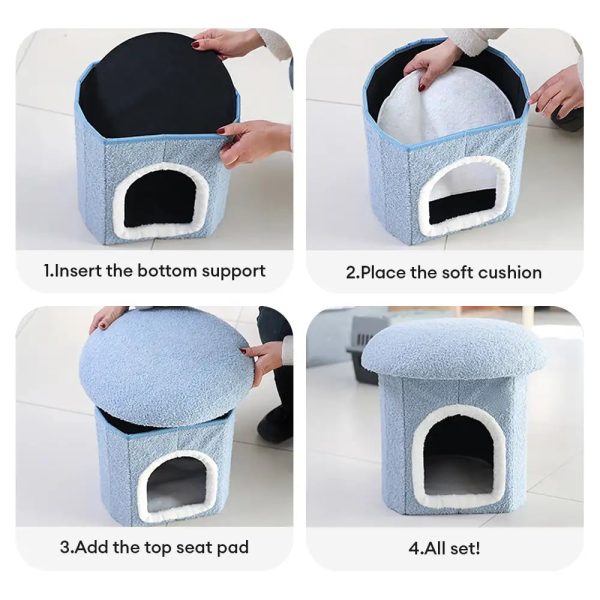 portable home ottoman pet house foldable condo cat cave 18