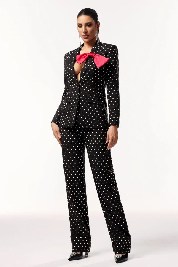 qerly long sleeves polka pot bow maxi two piece set 13