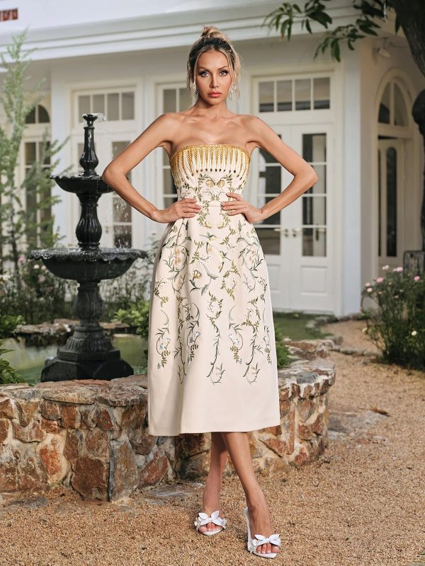 rhoslyn strapless embroidered midi dress 12