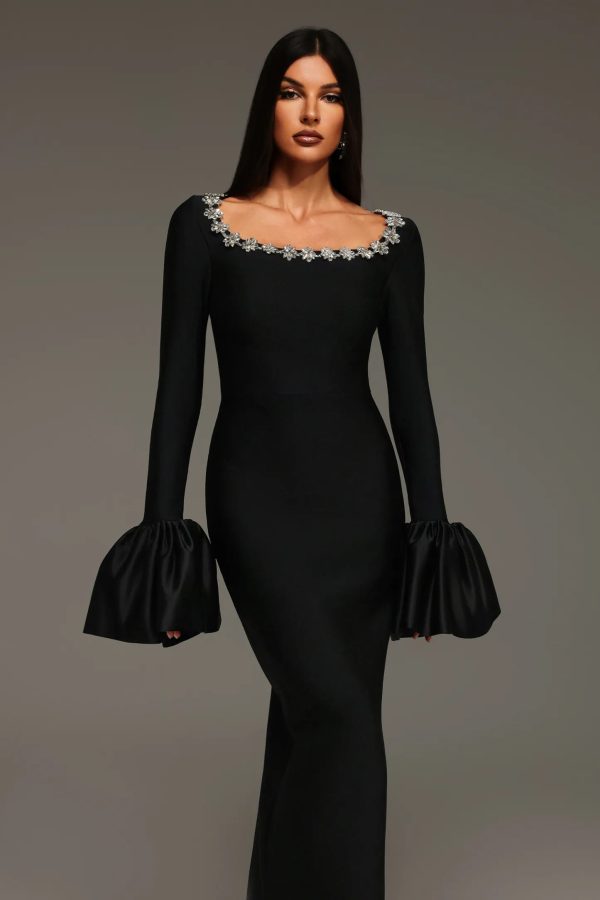 rury trumpet sleeve diamond bandage maxi dress 12