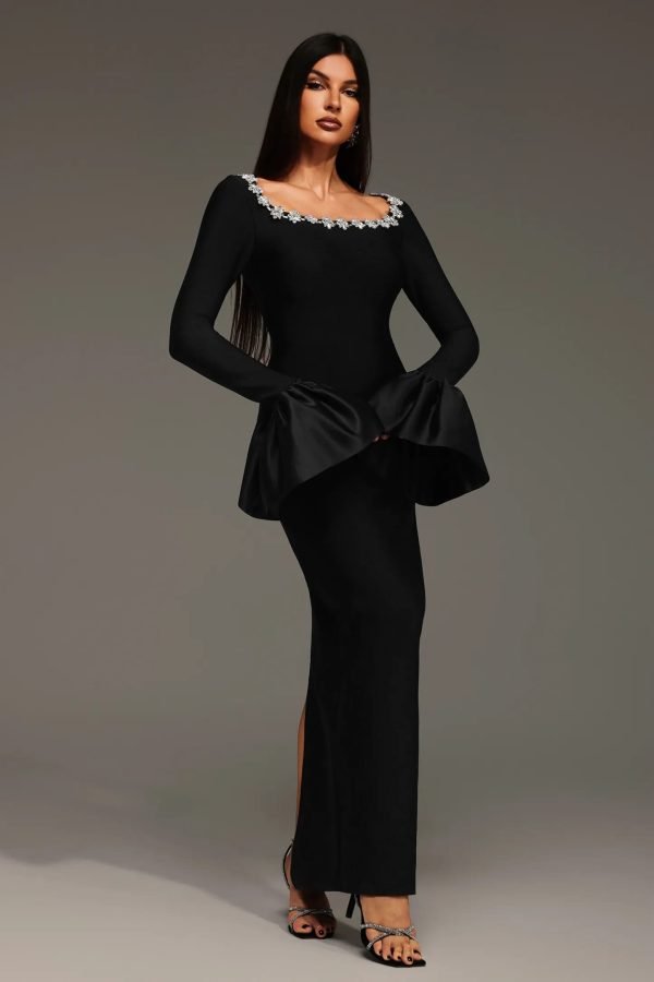 rury trumpet sleeve diamond bandage maxi dress 14