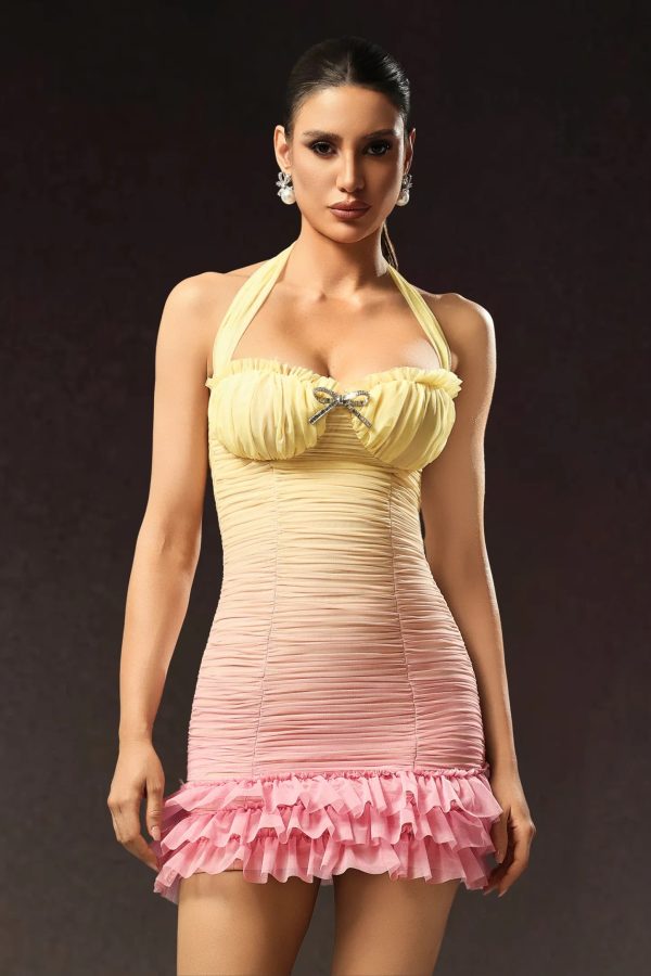 yamaly halter sleeveless wrinkles ruffle mini dress 12