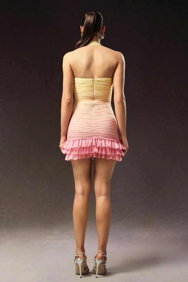 yamaly halter sleeveless wrinkles ruffle mini dress 16