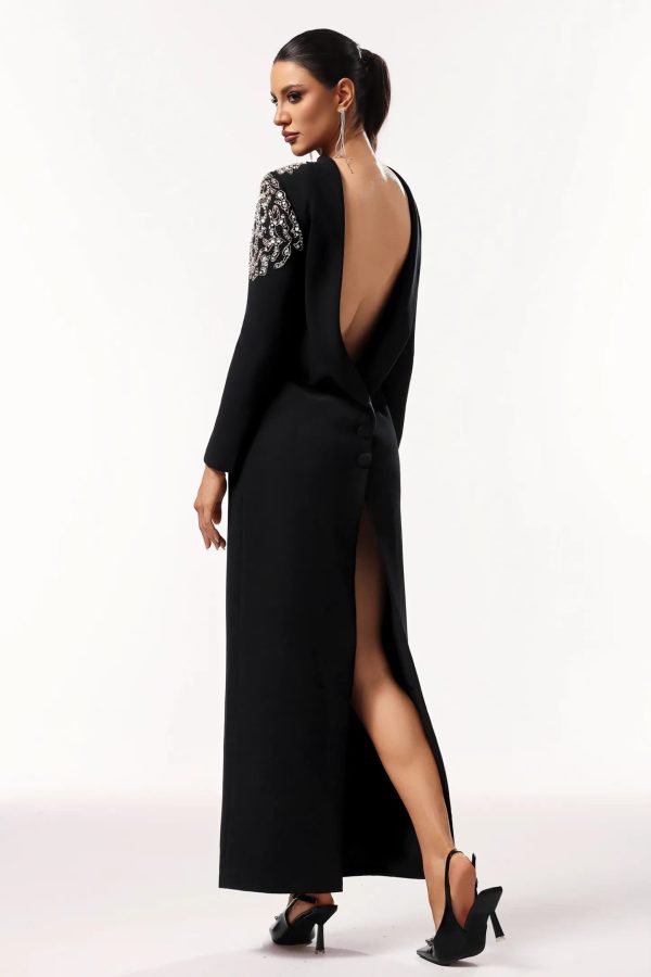 zade long sleeves backless slit maxi dress 15