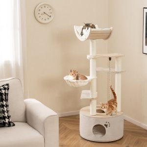 55.5 wooden cat tree with washable plush cushions 11
