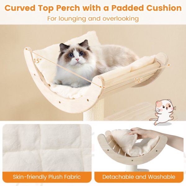 55.5 wooden cat tree with washable plush cushions 14