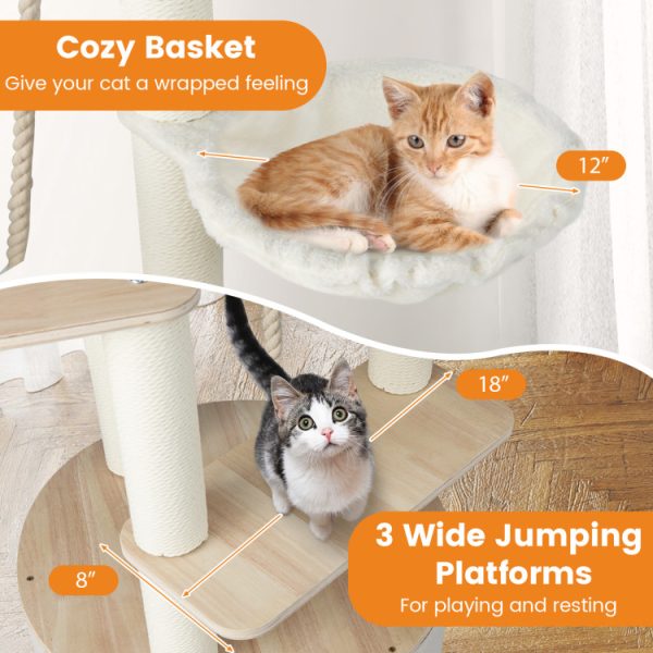 55.5 wooden cat tree with washable plush cushions 15