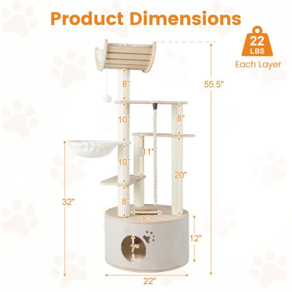 55.5 wooden cat tree with washable plush cushions 18