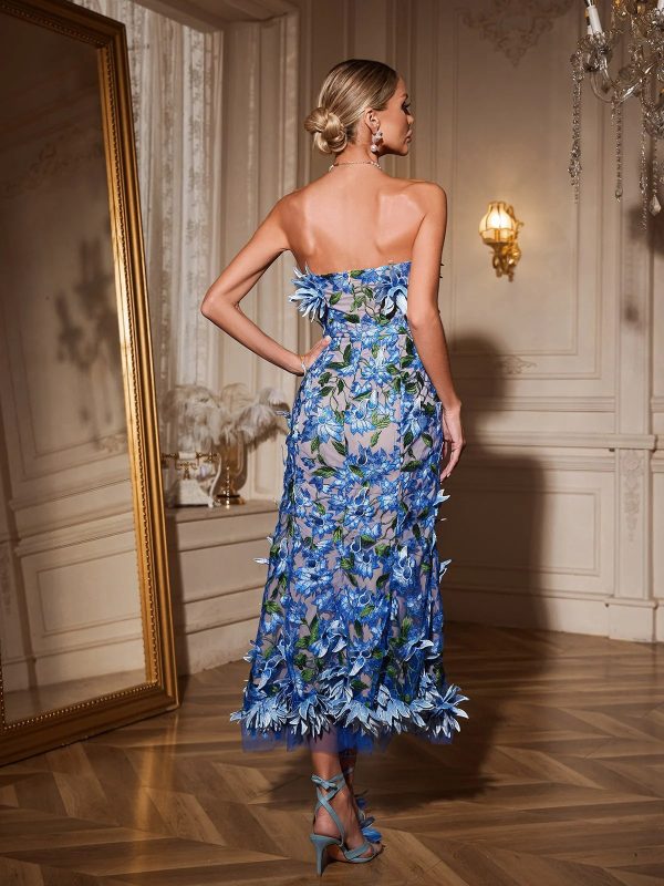 agnew strapless flower embroidered maxi dress in blue 16