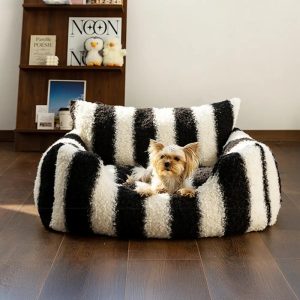 black & white stripe faux lambs wool soft dog & cat sofa bed 11 black & white stripe faux lambs wool soft dog & cat sofa bed 11