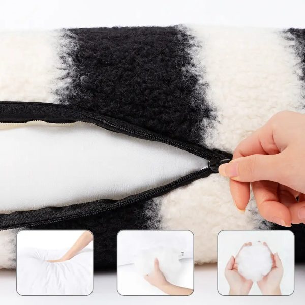 black & white stripe faux lambs wool soft dog & cat sofa bed 16