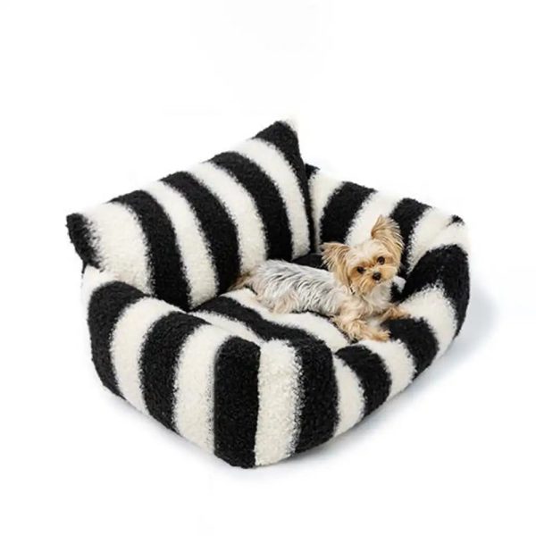 black & white stripe faux lambs wool soft dog & cat sofa bed 19