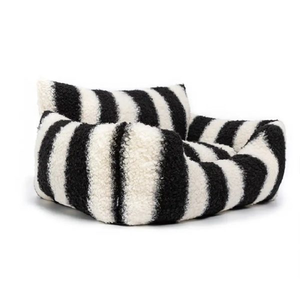 black & white stripe faux lambs wool soft dog & cat sofa bed 20