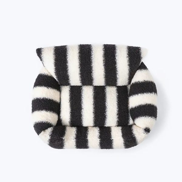 black & white stripe faux lambs wool soft dog & cat sofa bed 21