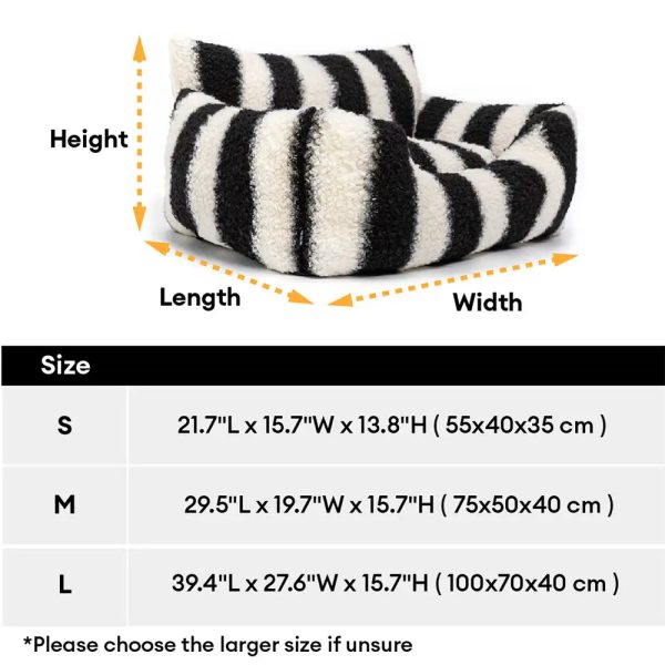 black & white stripe faux lambs wool soft dog & cat sofa bed 22