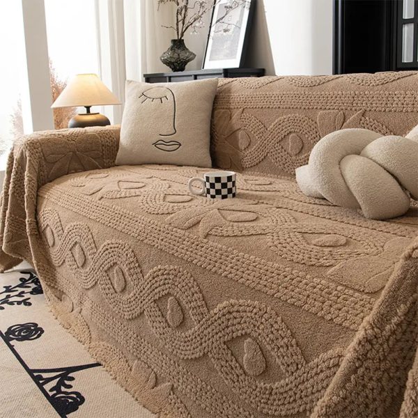 bowknot jacquard plush multifunctional sofa blanket couch cover 12