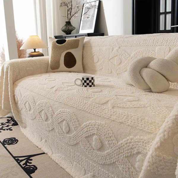 bowknot jacquard plush multifunctional sofa blanket couch cover 13