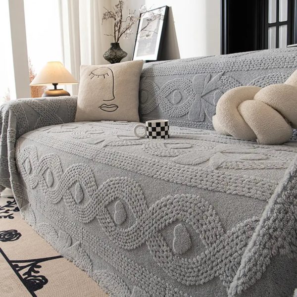 bowknot jacquard plush multifunctional sofa blanket couch cover 14