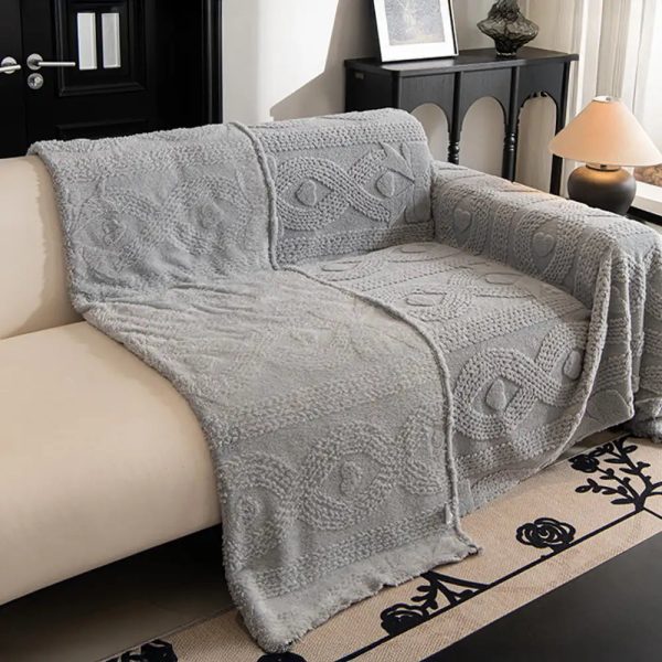 bowknot jacquard plush multifunctional sofa blanket couch cover 16