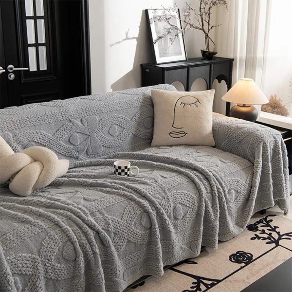 bowknot jacquard plush multifunctional sofa blanket couch cover 19