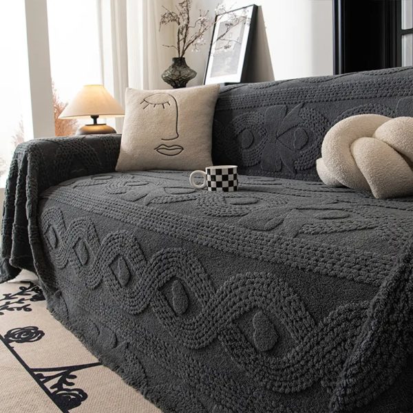 bowknot jacquard plush multifunctional sofa blanket couch cover 20