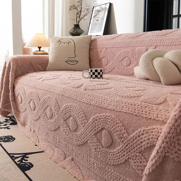 bowknot jacquard plush multifunctional sofa blanket couch cover 21