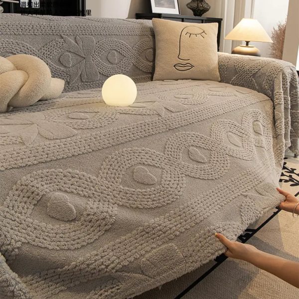 bowknot jacquard plush multifunctional sofa blanket couch cover 22