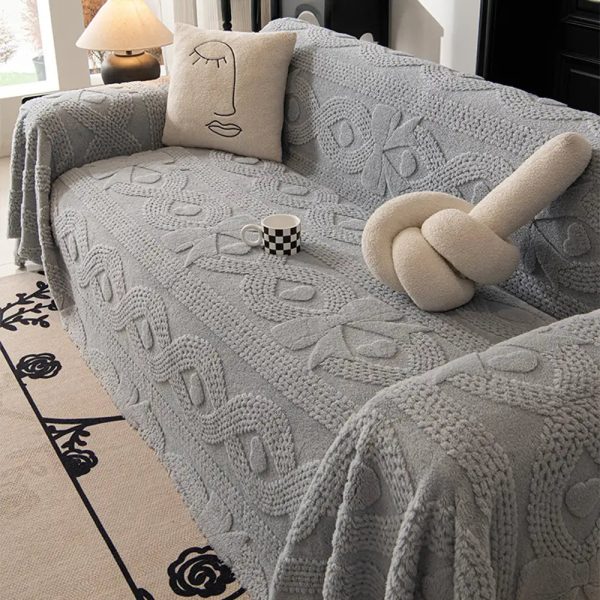 bowknot jacquard plush multifunctional sofa blanket couch cover 23