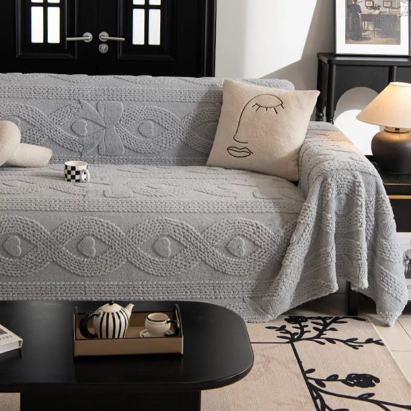 bowknot jacquard plush multifunctional sofa blanket couch cover 24