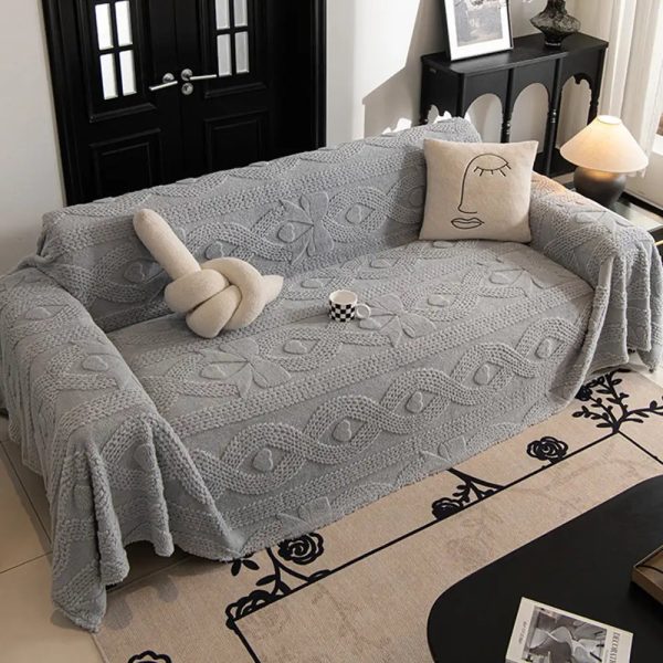 bowknot jacquard plush multifunctional sofa blanket couch cover 25