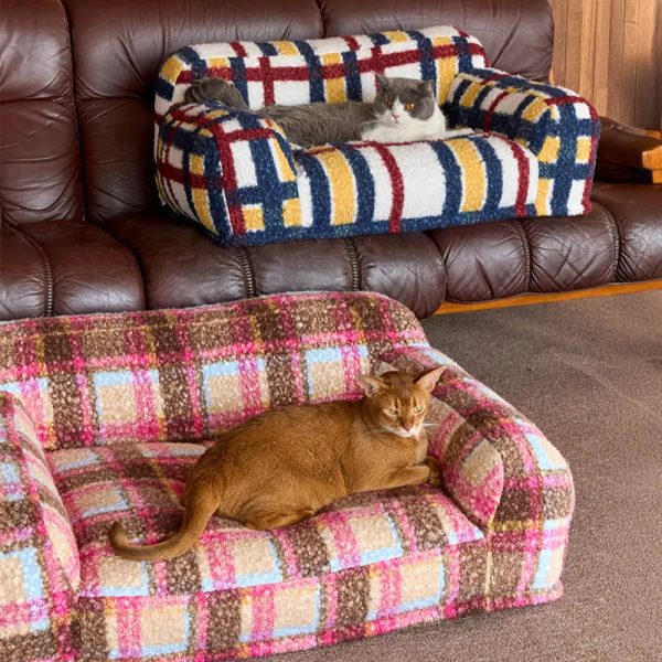 cozy plaid faux lambs wool washable dog & cat sofa bed 13