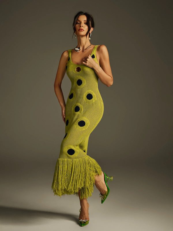 gaelion dot fringe knitted maxi dress 13