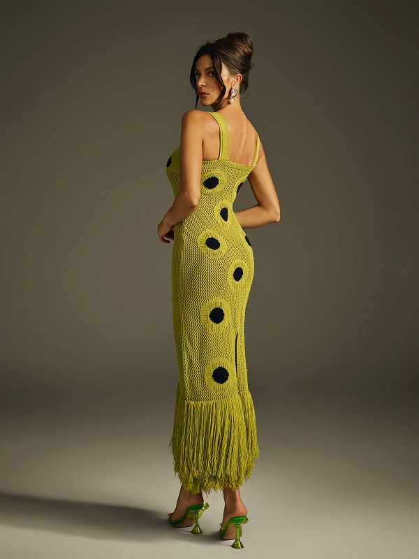 gaelion dot fringe knitted maxi dress 16