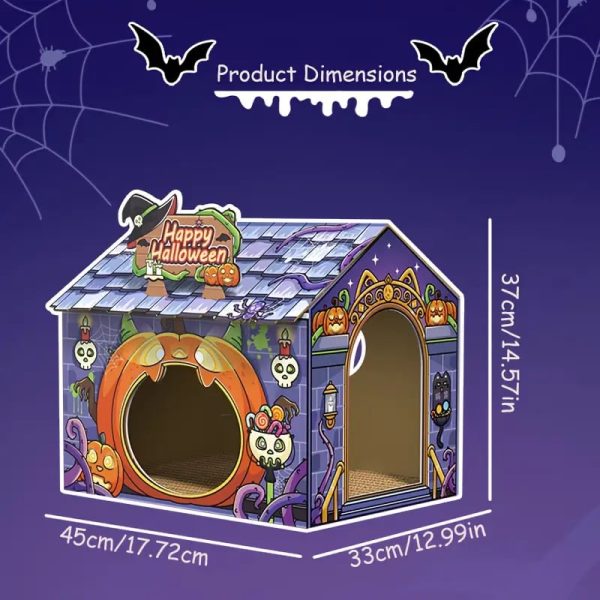 halloween themed foldable cardboard scratching cat house 15