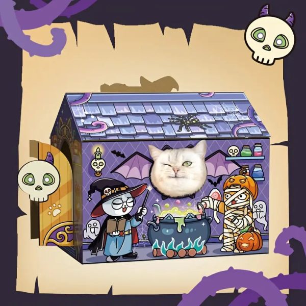 halloween themed foldable cardboard scratching cat house 16