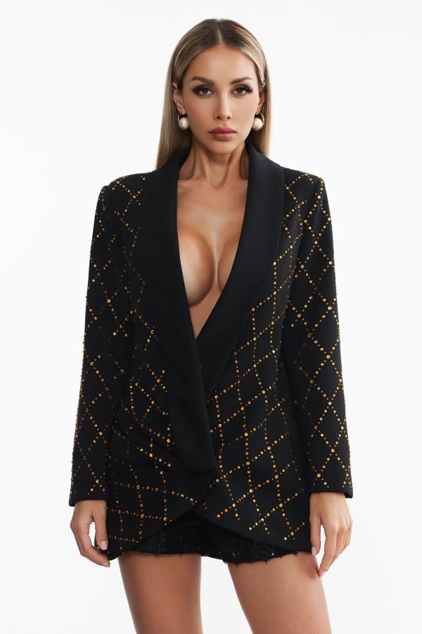 lalie rhinestone argyle blazer in black 12