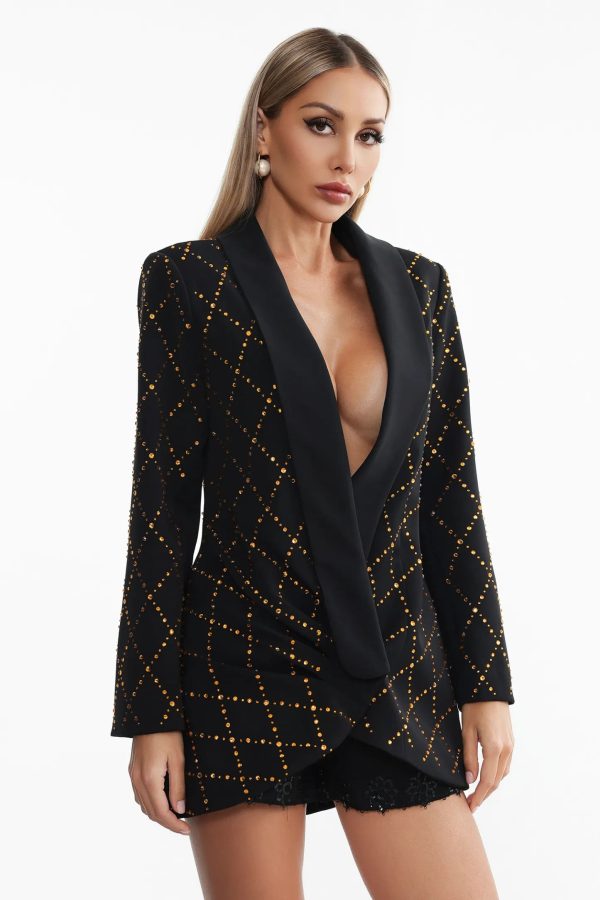 lalie rhinestone argyle blazer in black 13