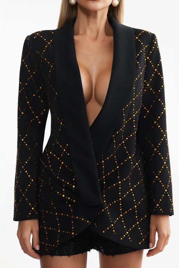 lalie rhinestone argyle blazer in black 14