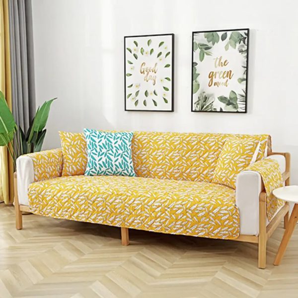 leaf print quilted one piece couch cover with non slip elastic straps 11